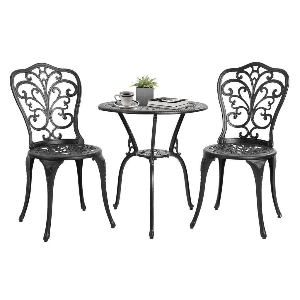 Rose Pattern Cast Aluminum Bistro Set – 3 Piece