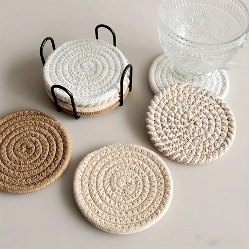 4/8pcs Absorbent Drink Coasters, Minimalist Cotton Fabric Coasters with Non-Woven Lining for Coffee Table Home Decor
