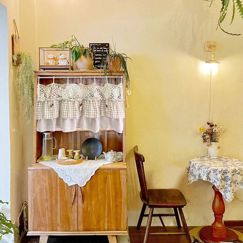 Plaid Ruffled Crochet Cafe Curtain