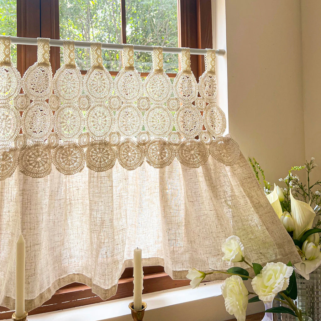 Rustic Lace Tab Top Kitchen Half Curtain
