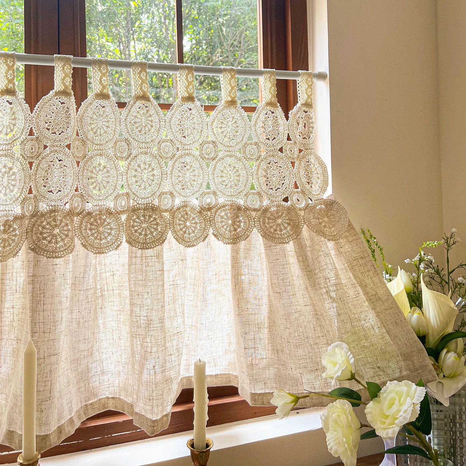 Rustic Lace Tab Top Kitchen Half Curtain