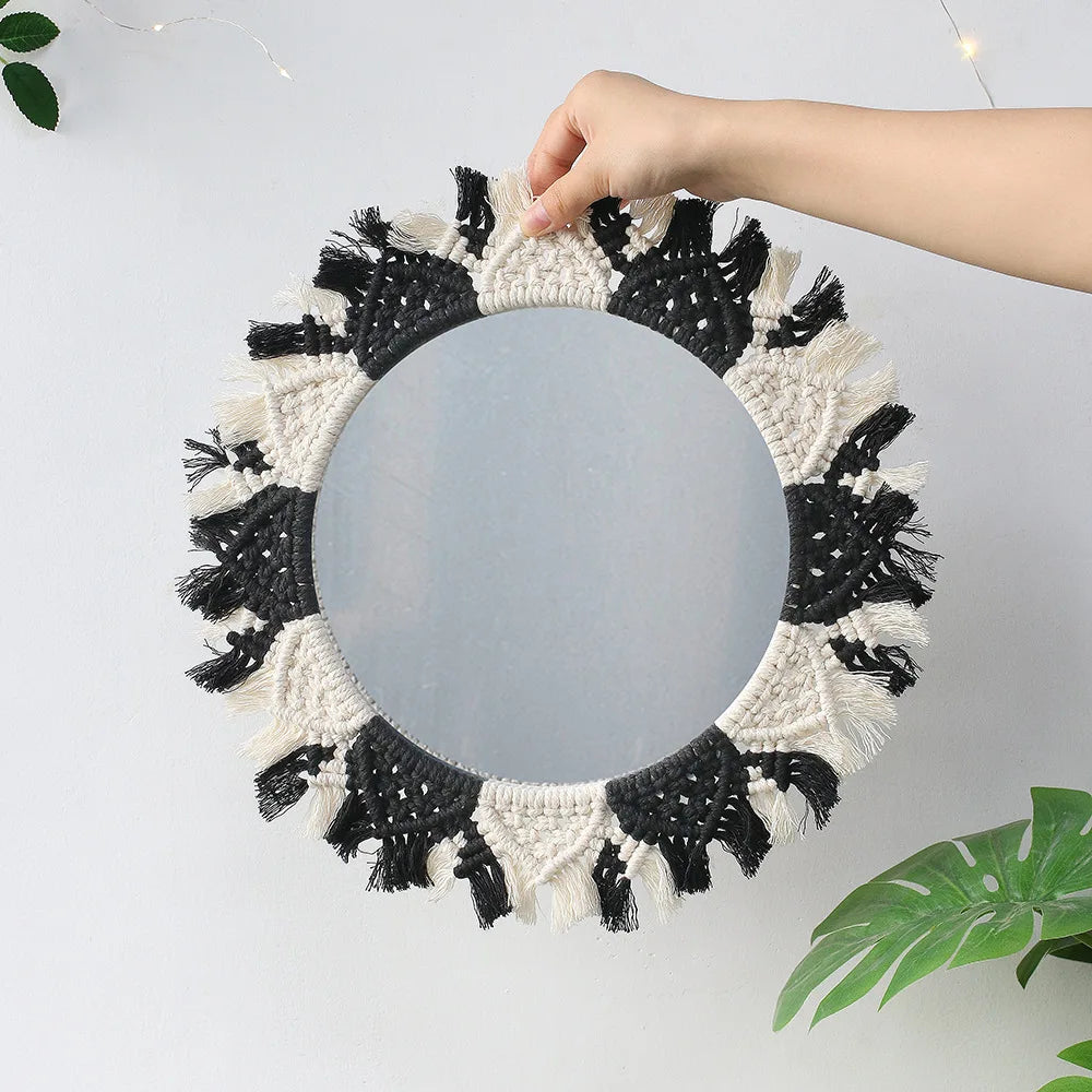 Boho Macrame Hanging Mirror | Handwoven Wall Decor for Bedroom, Living Room & Entryway