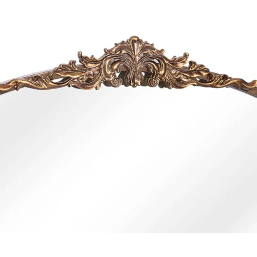 Vintage Arched Wall Mirror | 36" x 30" Antique Brass Gold | Ornate Baroque Style