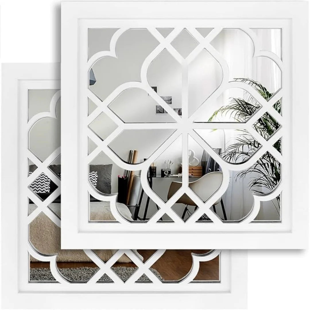 Retro Wooden Acrylic Wall Mirror – Set of 2