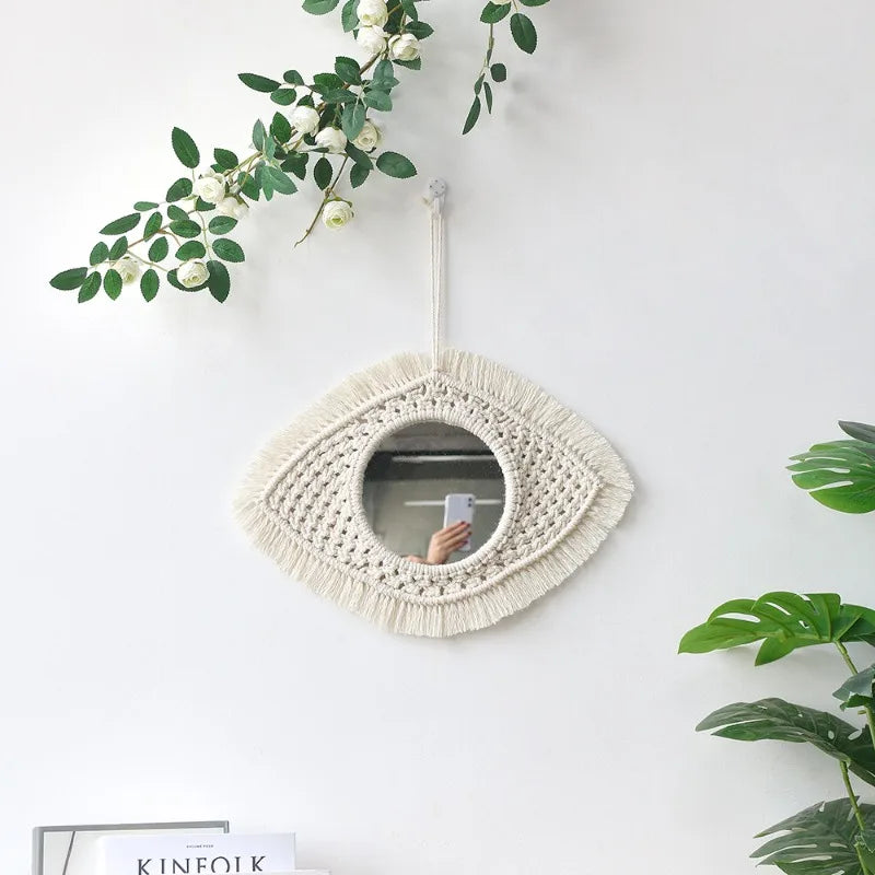 Boho Macrame Hanging Mirror | Handwoven Wall Decor for Bedroom, Living Room & Entryway