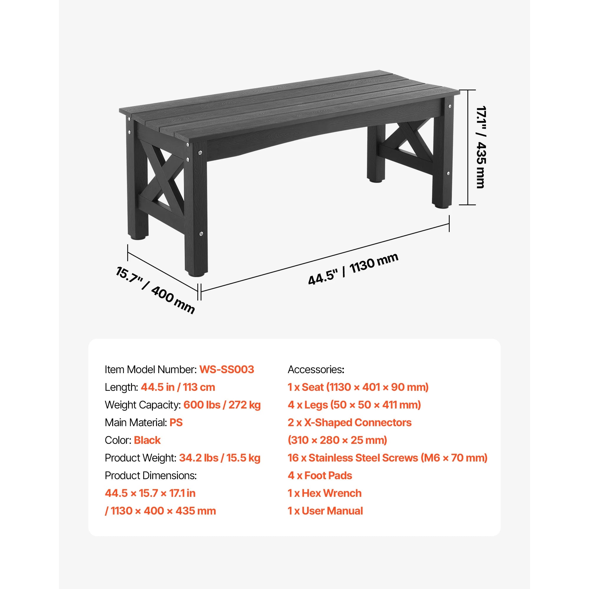 Wooden Metal Garden Bench