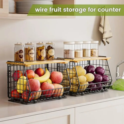 3-Tier Wire Fruit Basket | Hanging & Countertop Produce Storage for Kitchen & Pantry