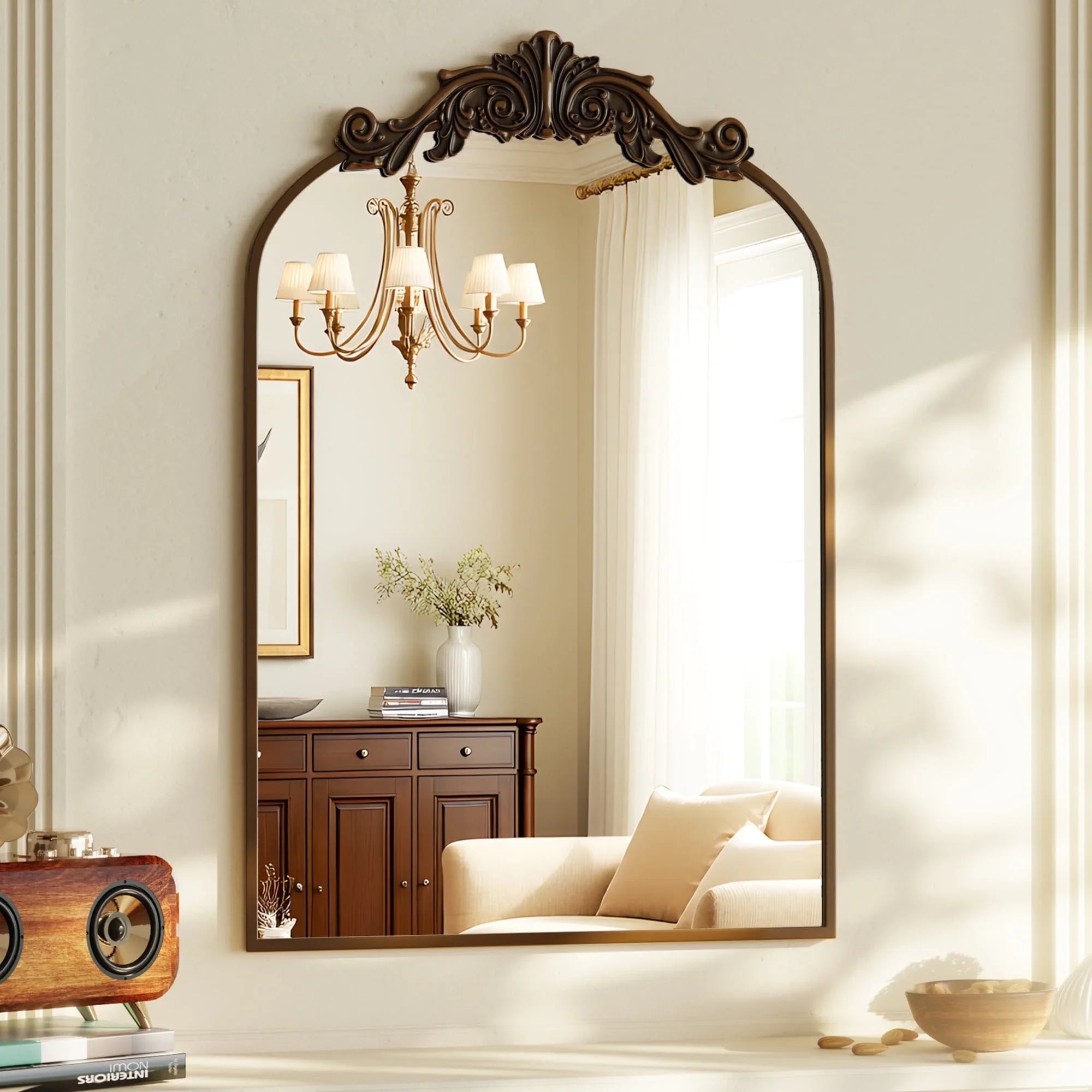 BEAUTYPEAK Arched Wall Mirror | Antique Bronze Metal Frame | Multiple Sizes