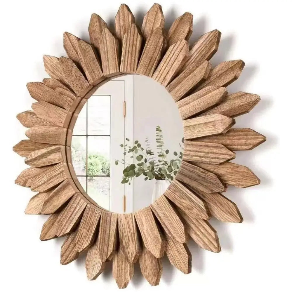 12" Rustic Wooden Farmhouse Mirror | Round Wall Mounted Vanity Mirror