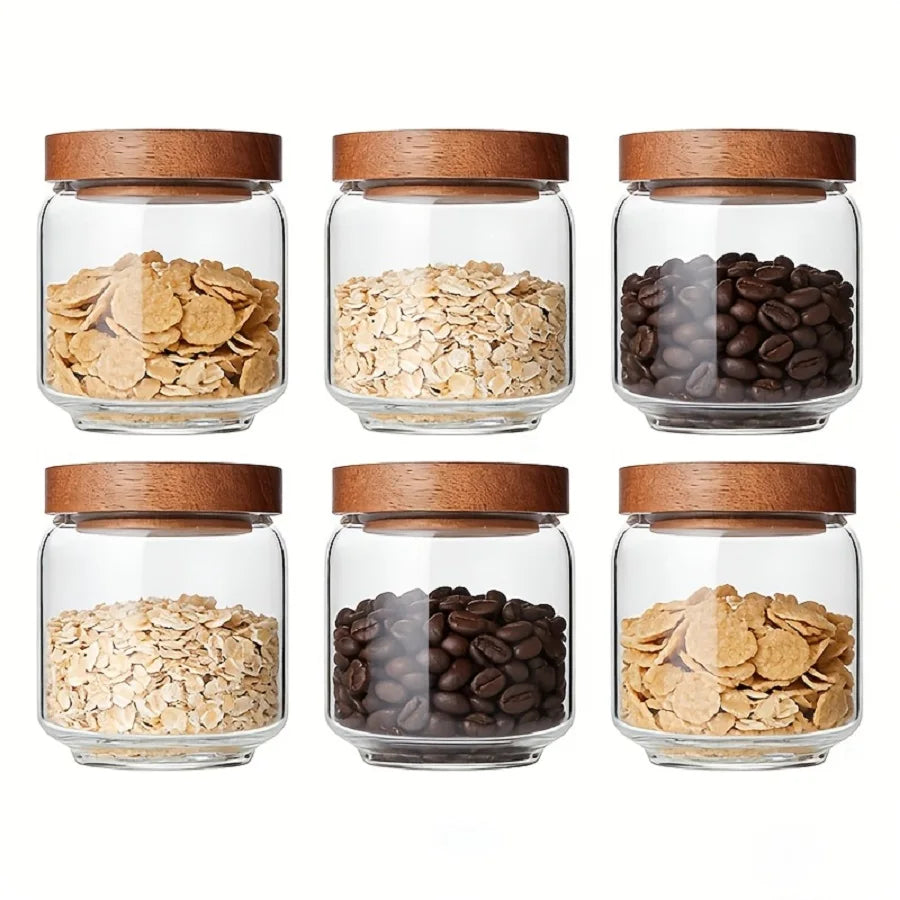 Glass Canister Set with Airtight Wooden Lids | 4, 6 & 8 Pack