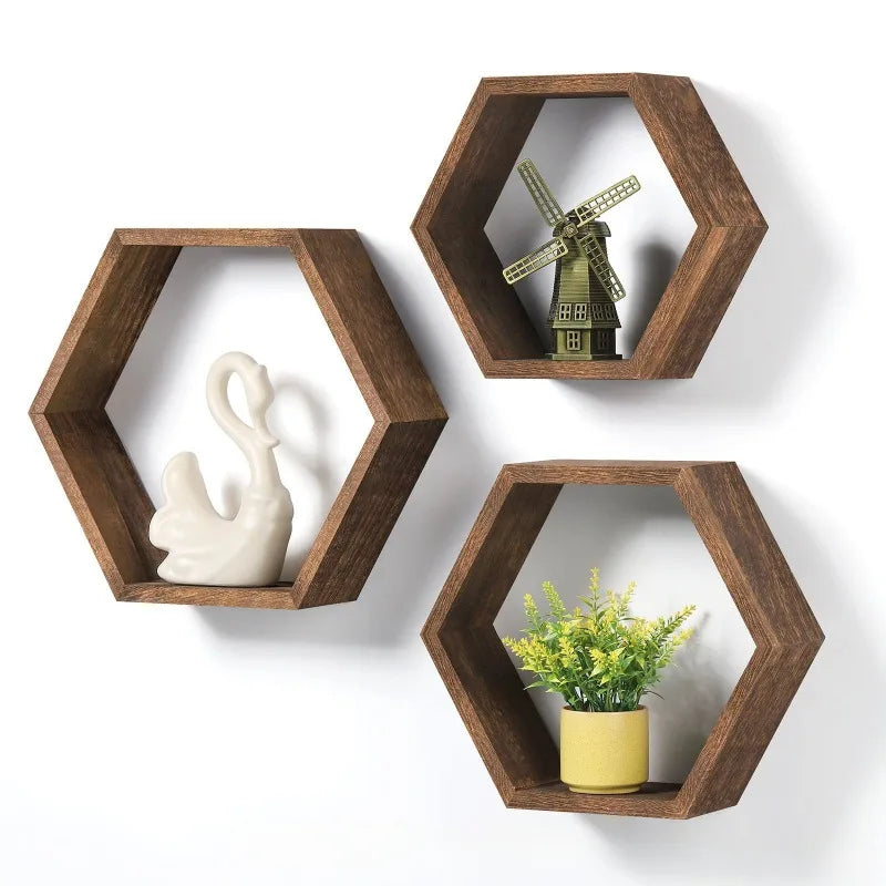 Shelving Wall Hanging Wooden Hexagonal Frame Lattice Succulent Plant Frame Living Room Wall Decoration Wall Hanging Frame