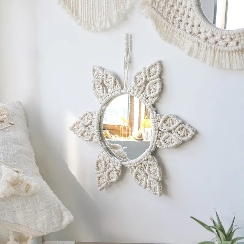 Boho Macrame Hanging Mirror | Handwoven Wall Decor for Bedroom, Living Room & Entryway