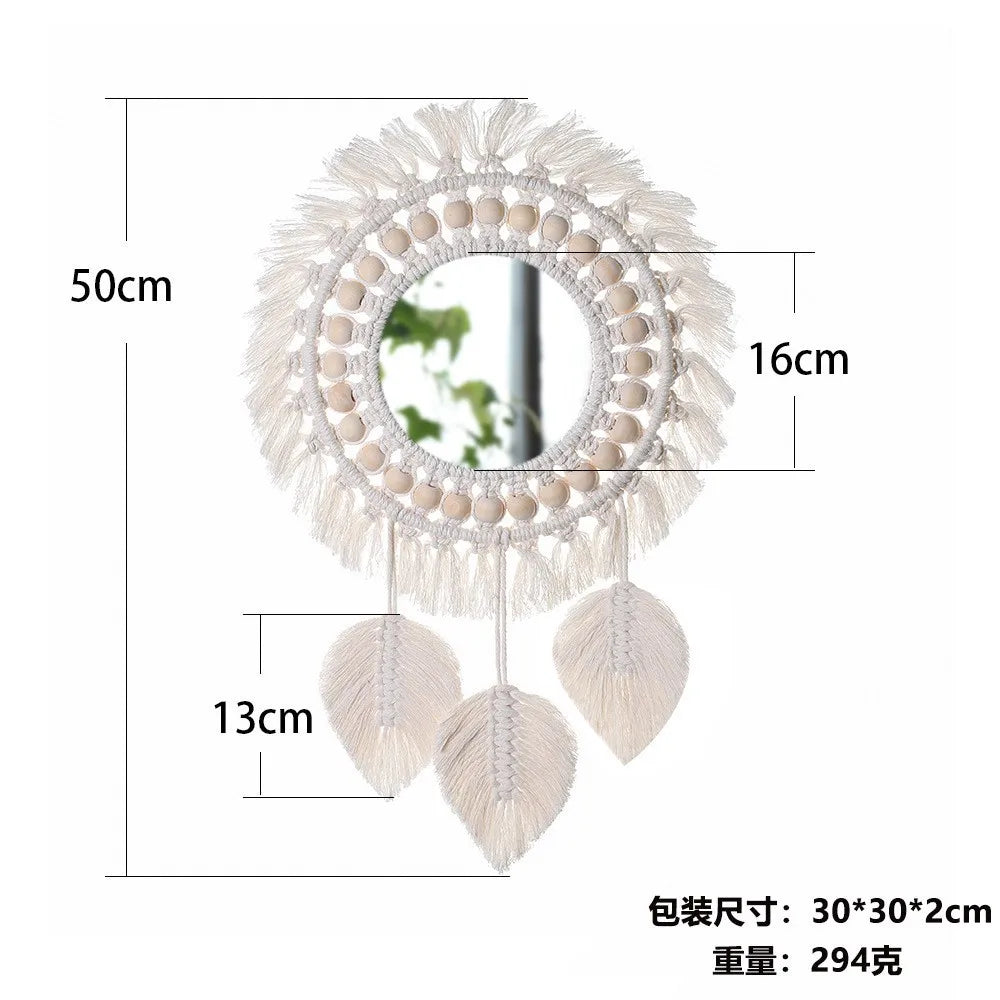 Boho Macrame Hanging Mirror | Handwoven Wall Decor for Bedroom, Living Room & Entryway