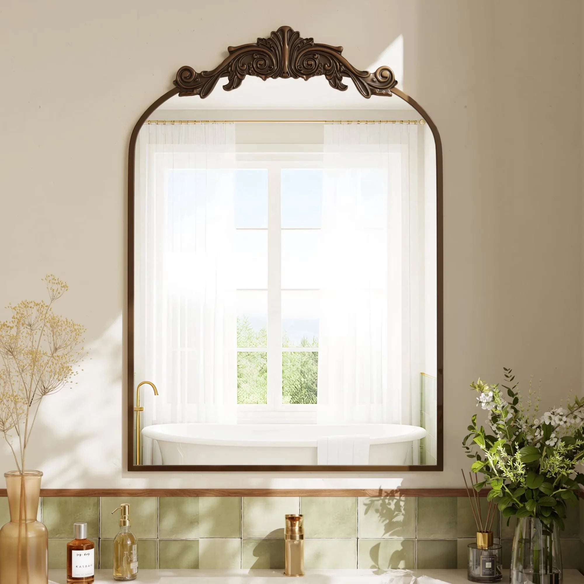 BEAUTYPEAK Arched Wall Mirror | Antique Bronze Metal Frame | Multiple Sizes