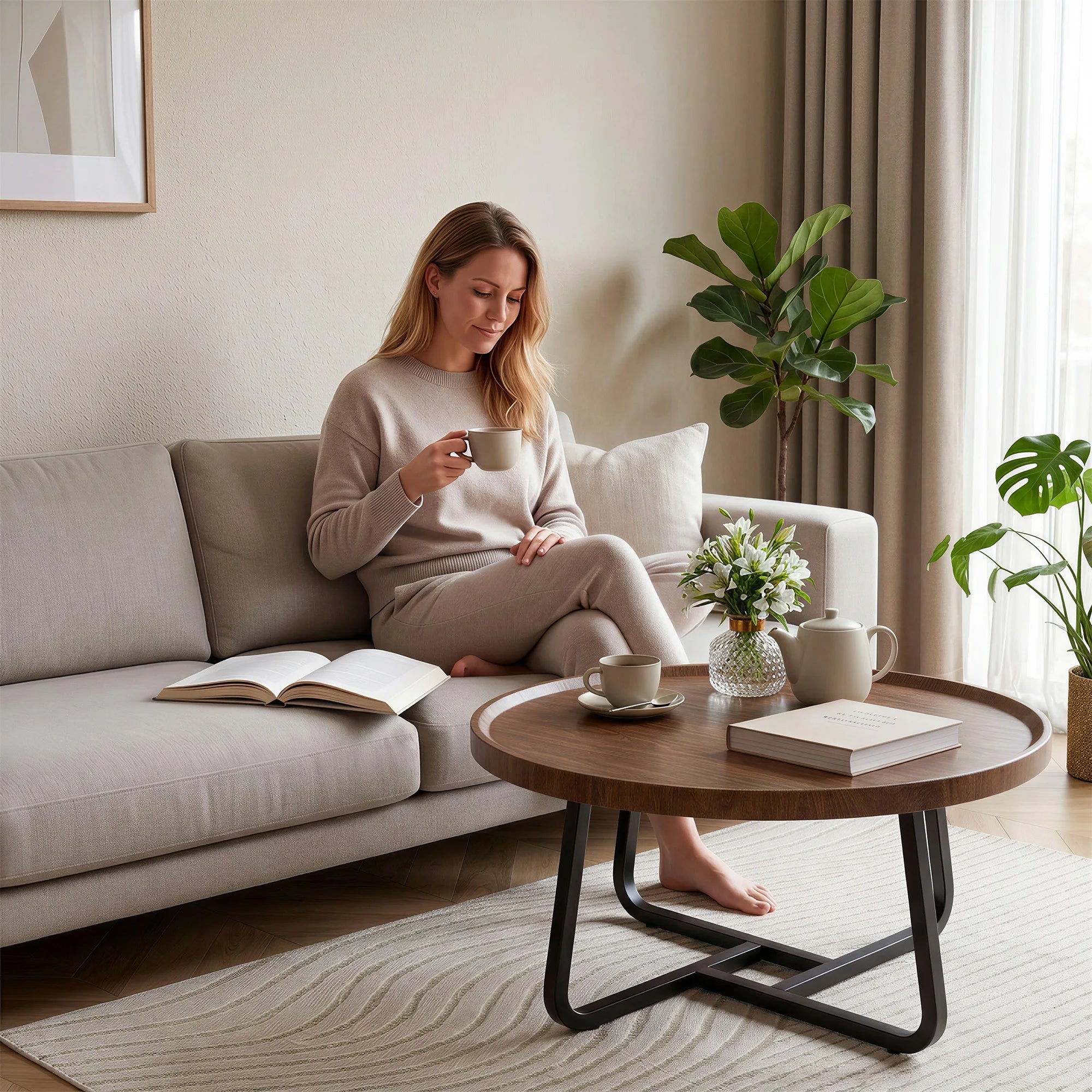 19.7" Minimalist Round Side Table | Metal Frame | Coffee, Tea & End Table