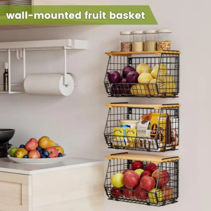 3-Tier Wire Fruit Basket | Hanging & Countertop Produce Storage for Kitchen & Pantry