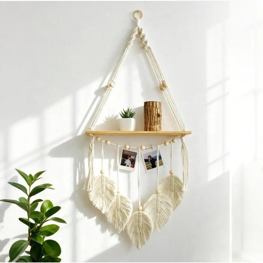 Handwoven Bohemian Wall Hanging Tapestry Plant Shelf Decor Storage Organizer