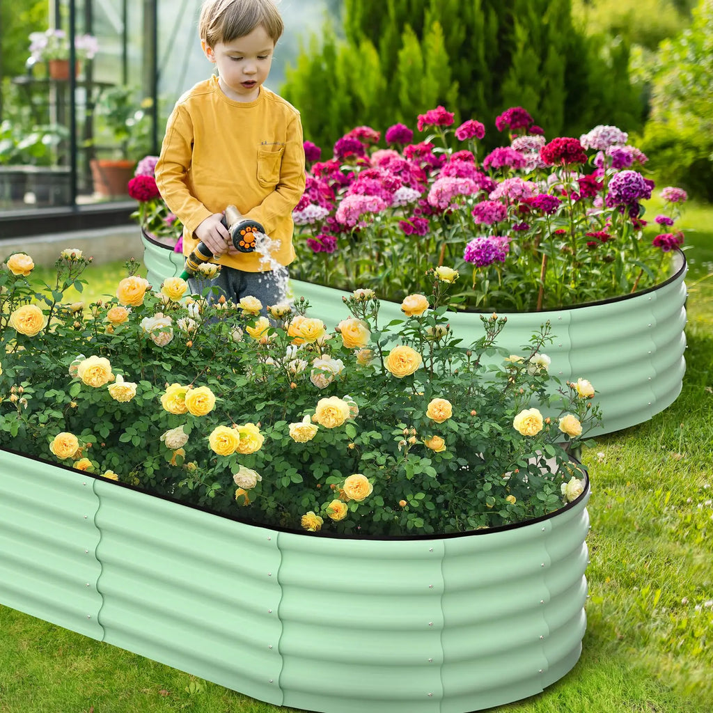 2-Pack Oval Galvanized Steel Raised Garden Bed | Metal Planter Box for Vegetables, Flowers & Herbs