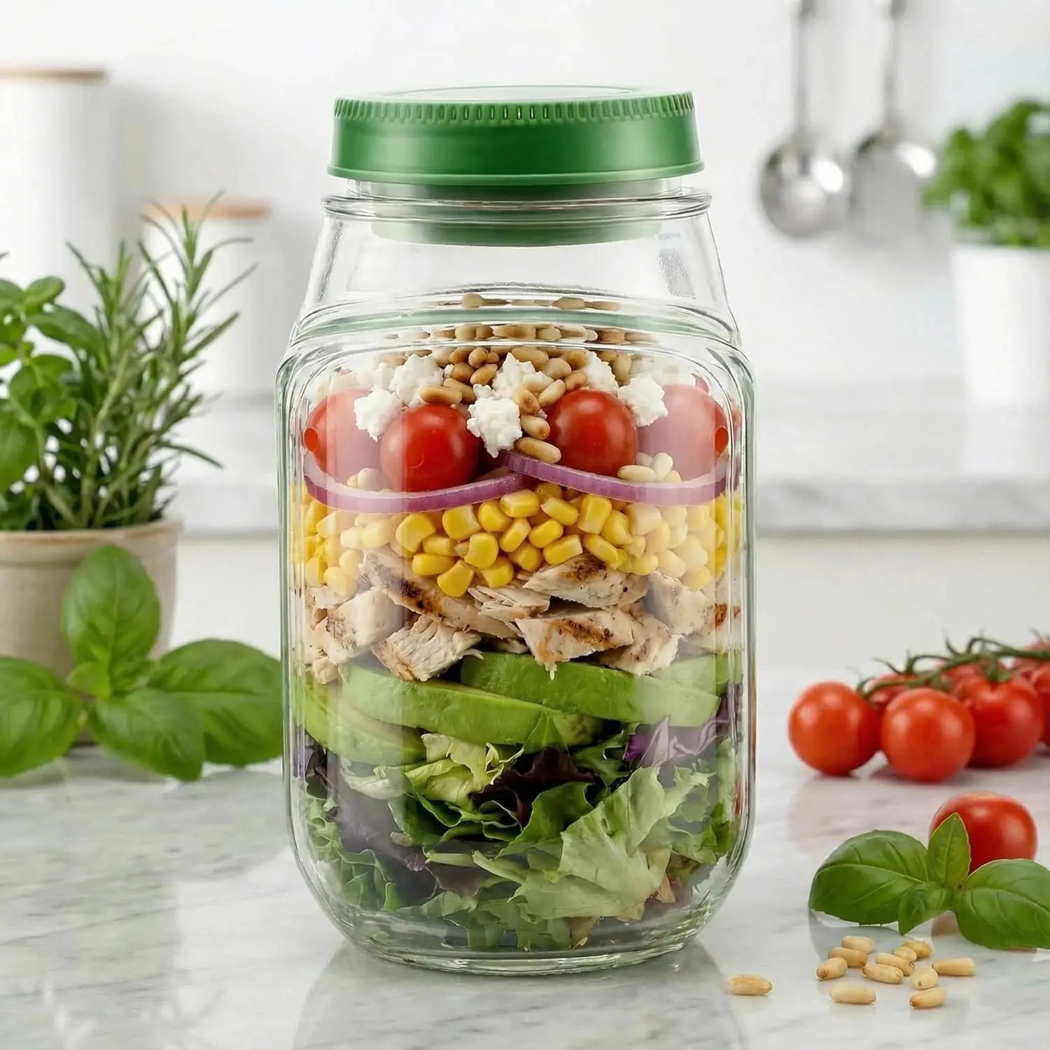 Leakproof Salad Jar with Dressing Compartment | Portable Lunch Container