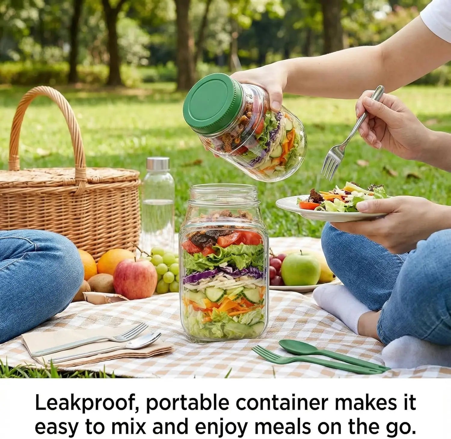 Leakproof Salad Jar with Dressing Compartment | Portable Lunch Container