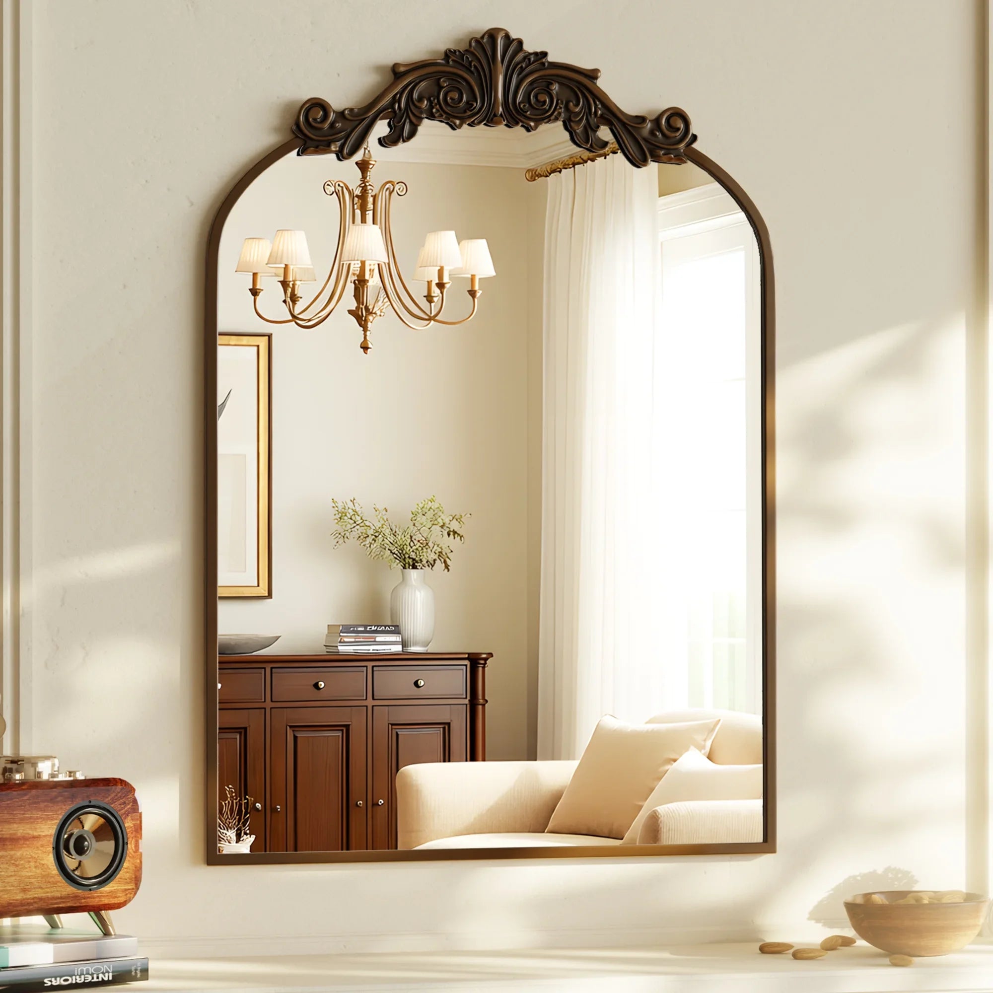 BEAUTYPEAK Arched Wall Mirror | Antique Bronze Metal Frame | Multiple Sizes