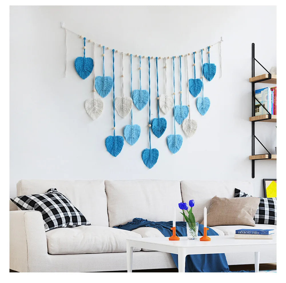 120x75cm Bohemian Wall Hanging Leaves Tassels Tapestry Panel Macrame Green Leaf Chic Home Decor Ornaments bedroom Christmas Gift