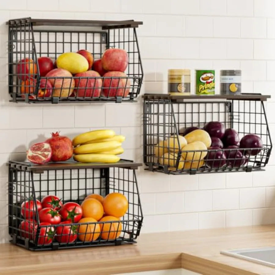 3-Tier Wire Fruit Basket | Hanging & Countertop Produce Storage for Kitchen & Pantry