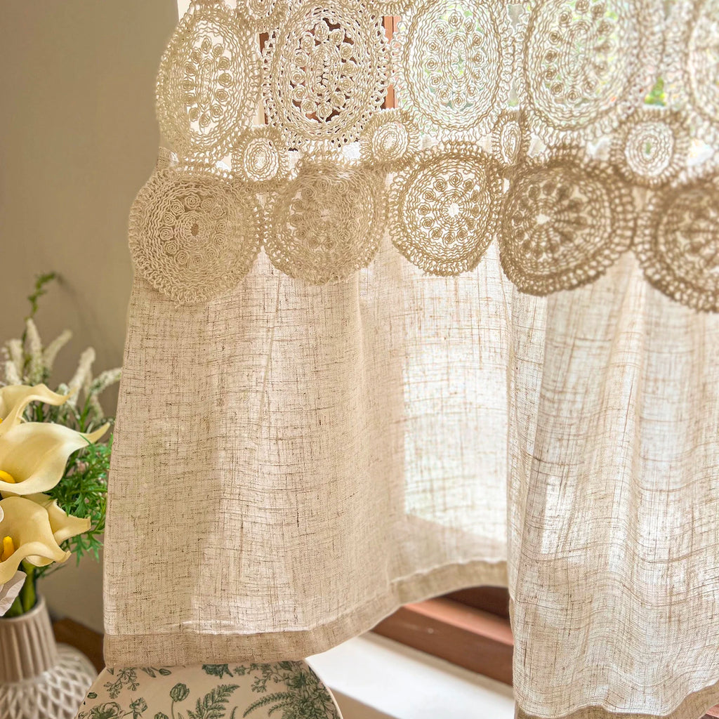 Rustic Lace Tab Top Kitchen Half Curtain