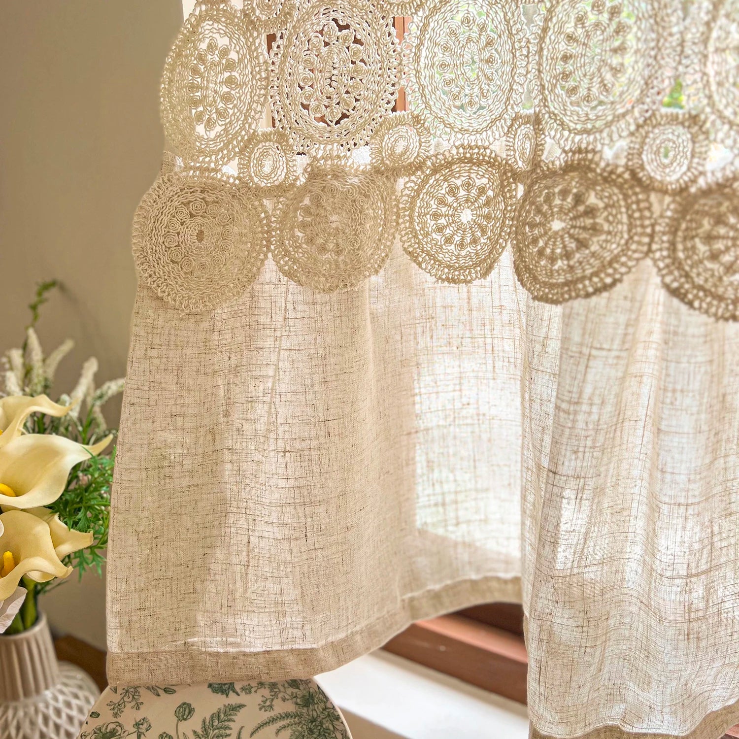 Rustic Lace Tab Top Kitchen Half Curtain