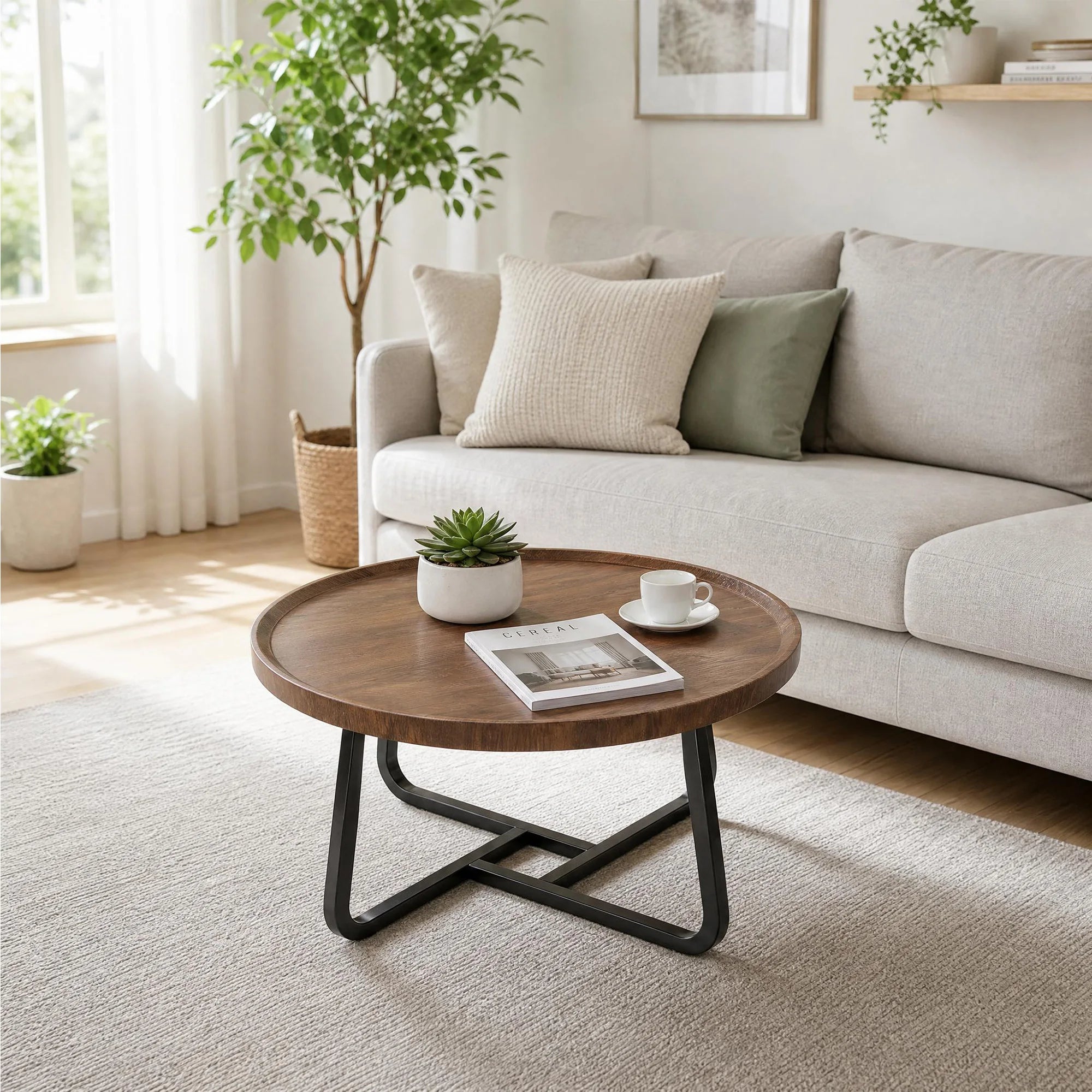 19.7" Minimalist Round Side Table | Metal Frame | Coffee, Tea & End Table