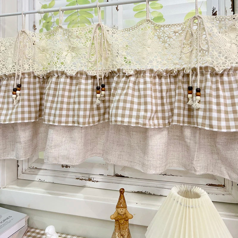 Plaid Ruffled Crochet Cafe Curtain