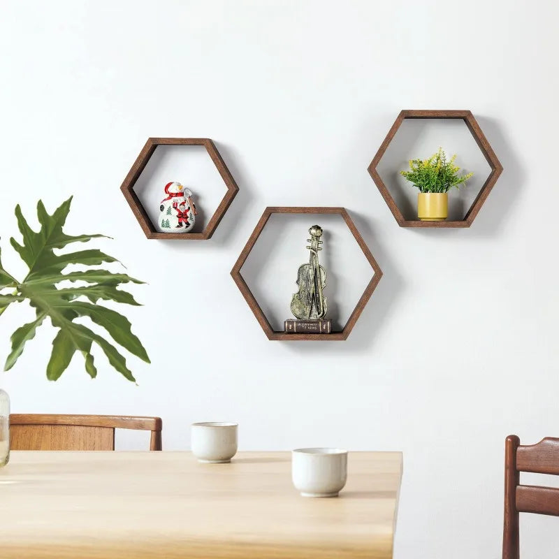 Shelving Wall Hanging Wooden Hexagonal Frame Lattice Succulent Plant Frame Living Room Wall Decoration Wall Hanging Frame