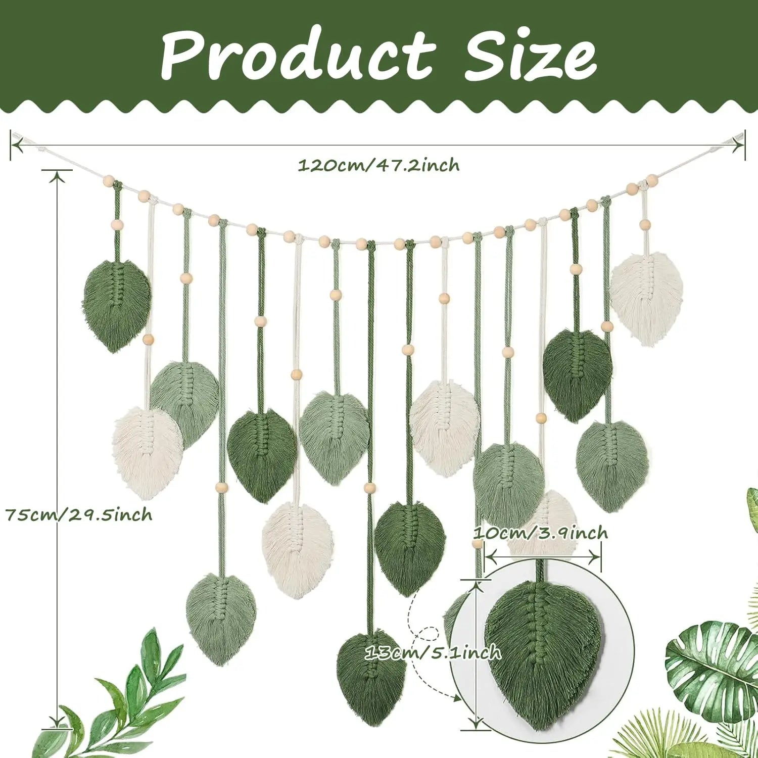 120x75cm Bohemian Wall Hanging Leaves Tassels Tapestry Panel Macrame Green Leaf Chic Home Decor Ornaments bedroom Christmas Gift
