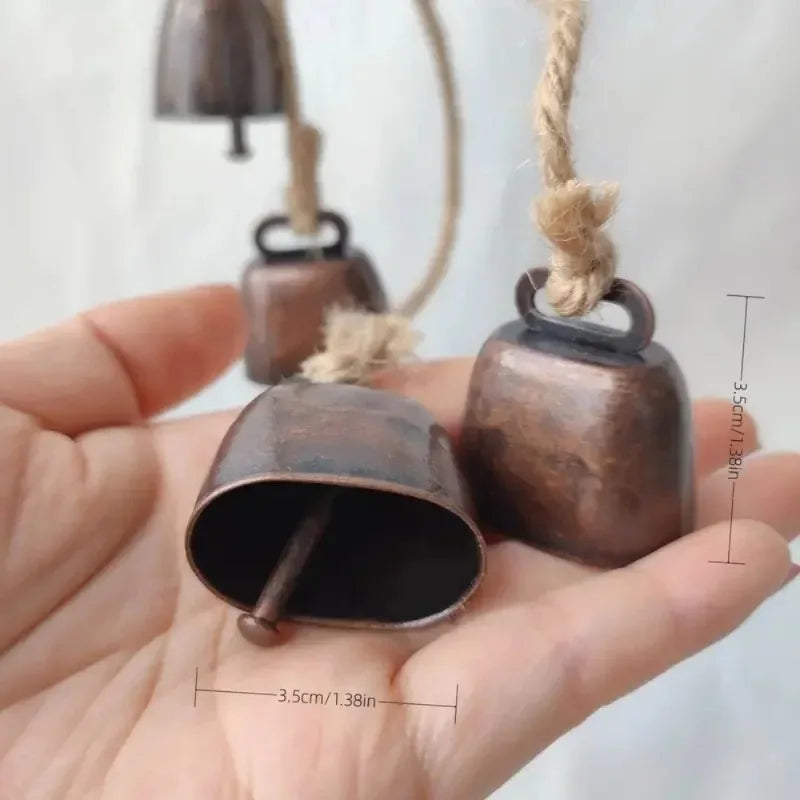 4Pcs Vintage Bell Pendant Rustic Metal Hanging Decorative Bell with Jute Rope Vintage Wind Chimes Wall Hanging Home Decor