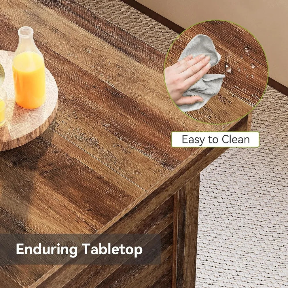 55" Kitchen Island with Storage, 3-Tier Farmhouse Stationary Table, Large Worktop, Rustic Brown
