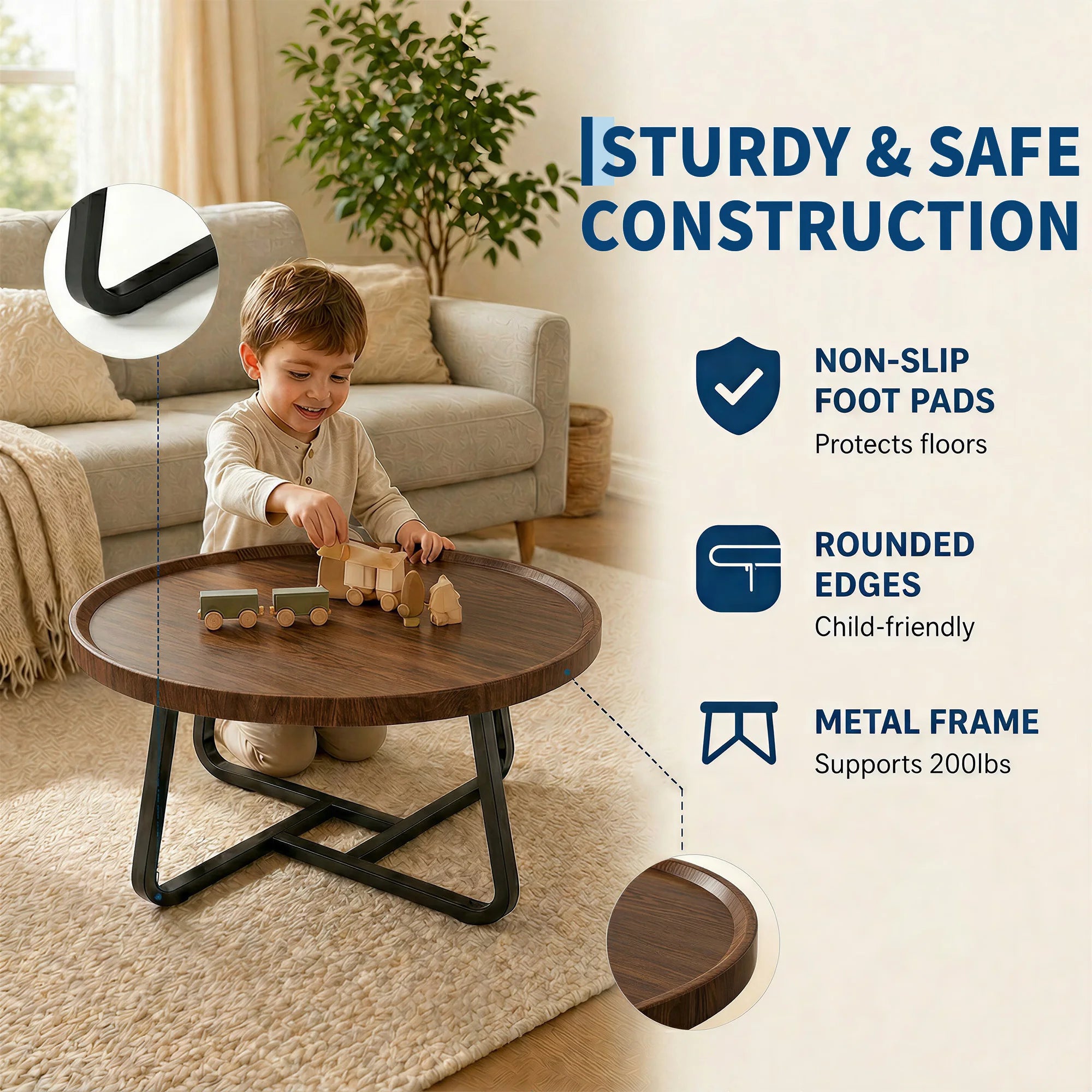 19.7" Minimalist Round Side Table | Metal Frame | Coffee, Tea & End Table