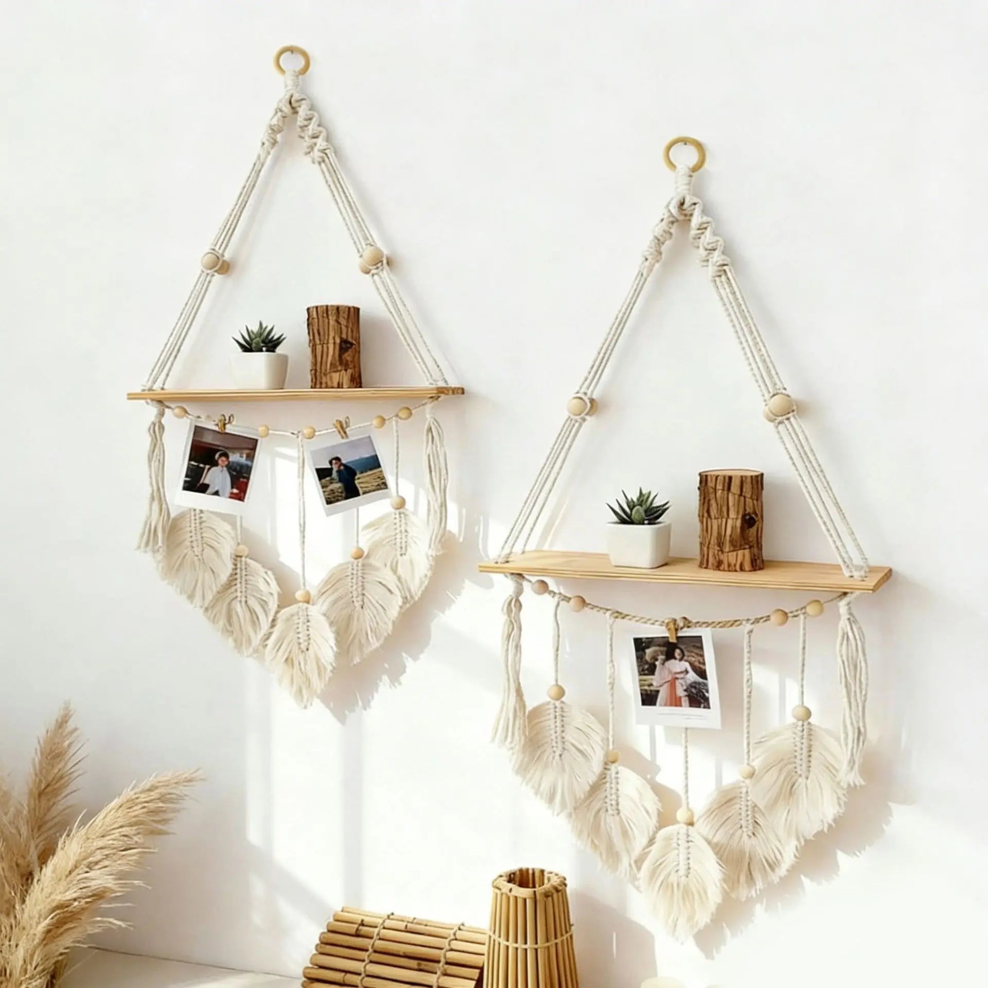 Handwoven Bohemian Wall Hanging Tapestry Plant Shelf Decor Storage Organizer