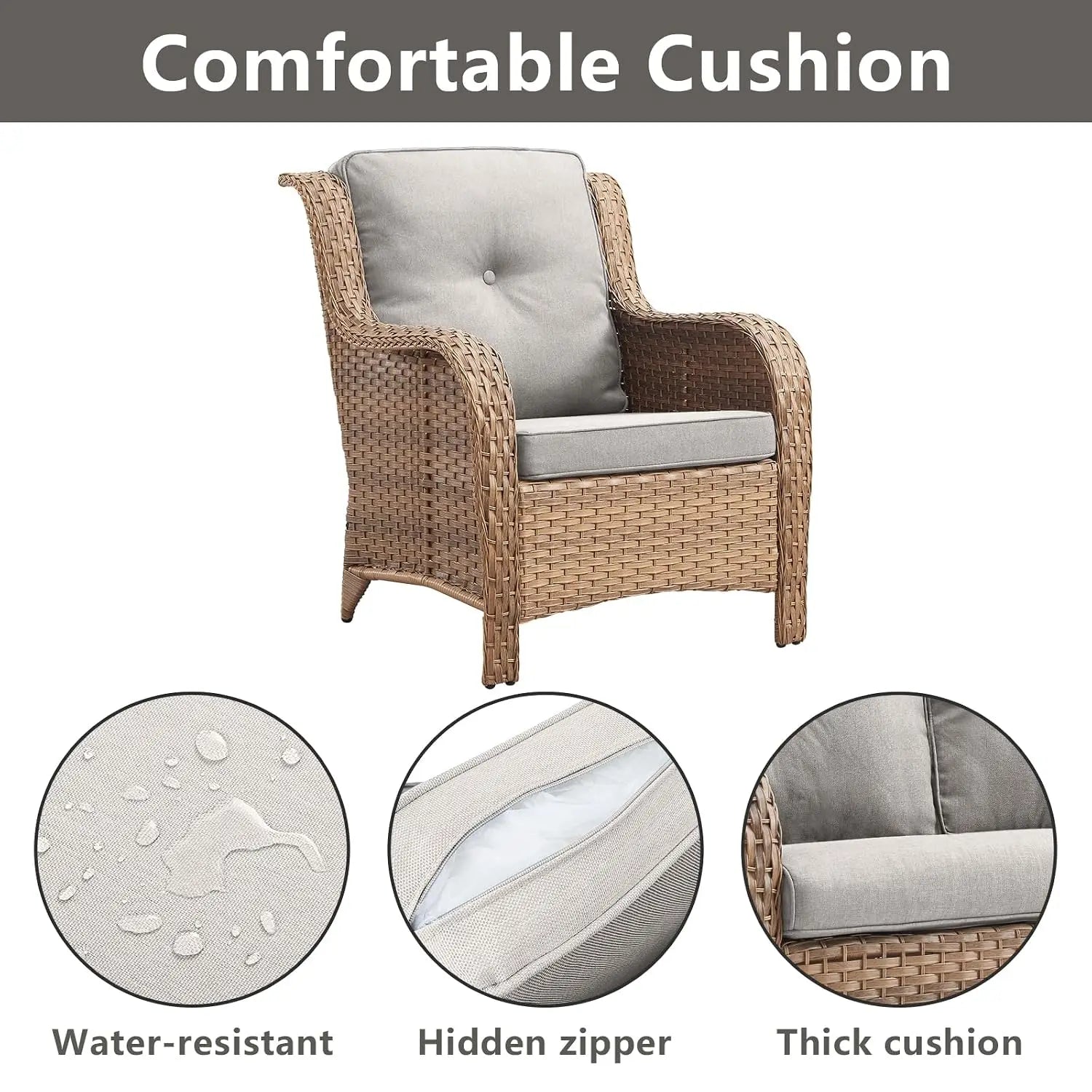 Patio Furniture Chairs Outdoor Chair - 2 Piece Wicker Rattan Chairs Set with High Back and Deep Seating for Deck, Customized