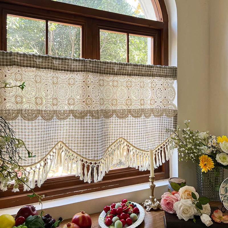 Boho Crochet Lace Cafe Curtain