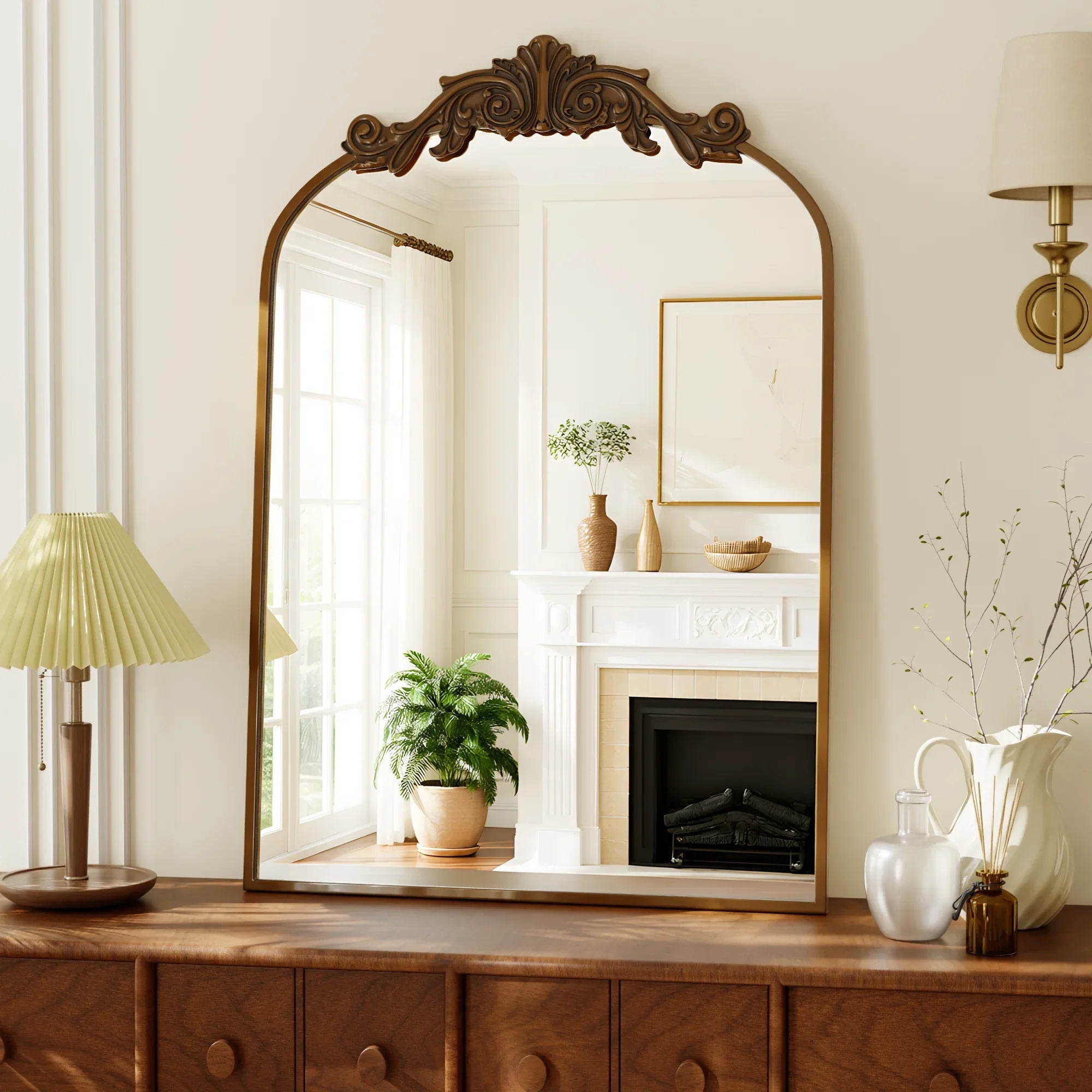 BEAUTYPEAK Arched Wall Mirror | Antique Bronze Metal Frame | Multiple Sizes