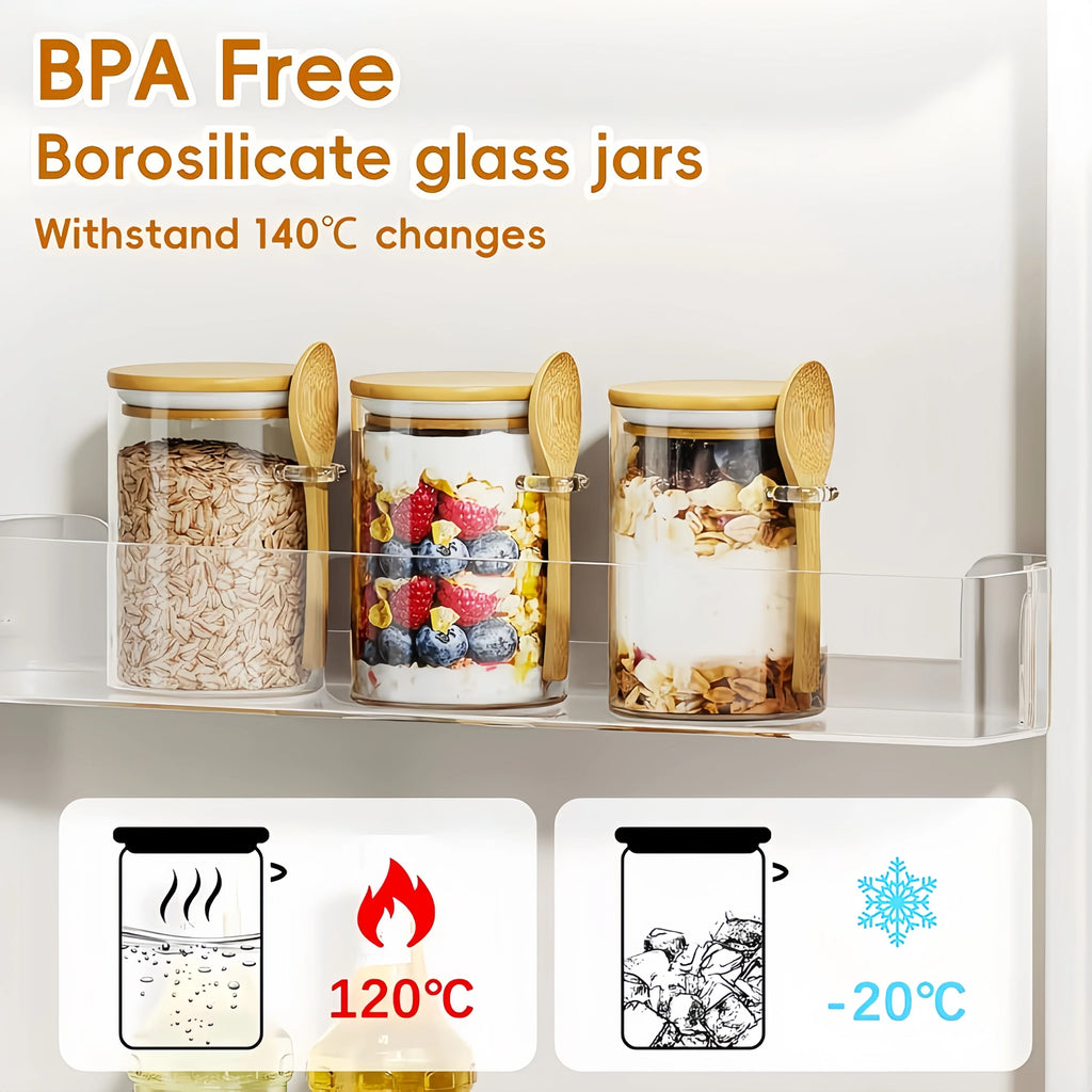 4-Piece Glass Storage Jar Set with Bamboo Lids & Spoons