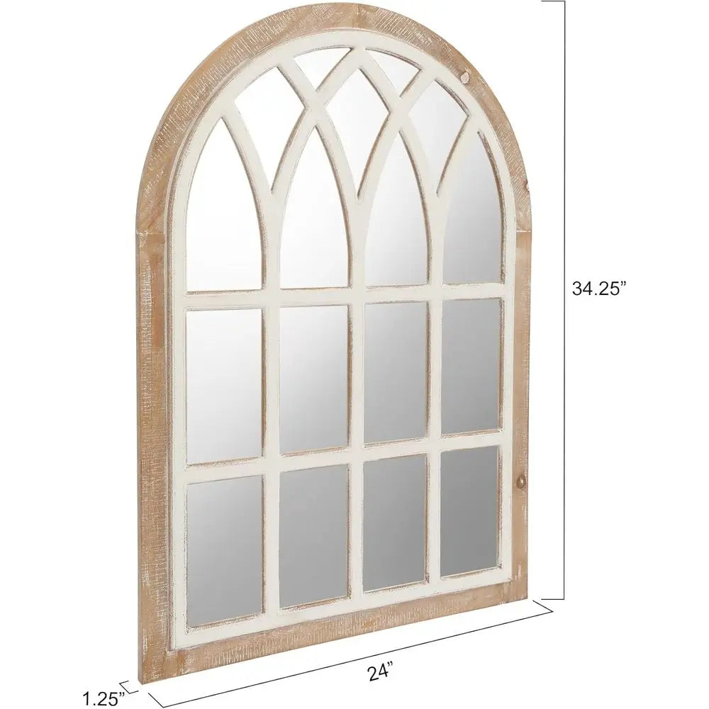 Large Window Pane Wall Mirror | White & Brown Frame | 24" x 34" | Farmhouse Decor