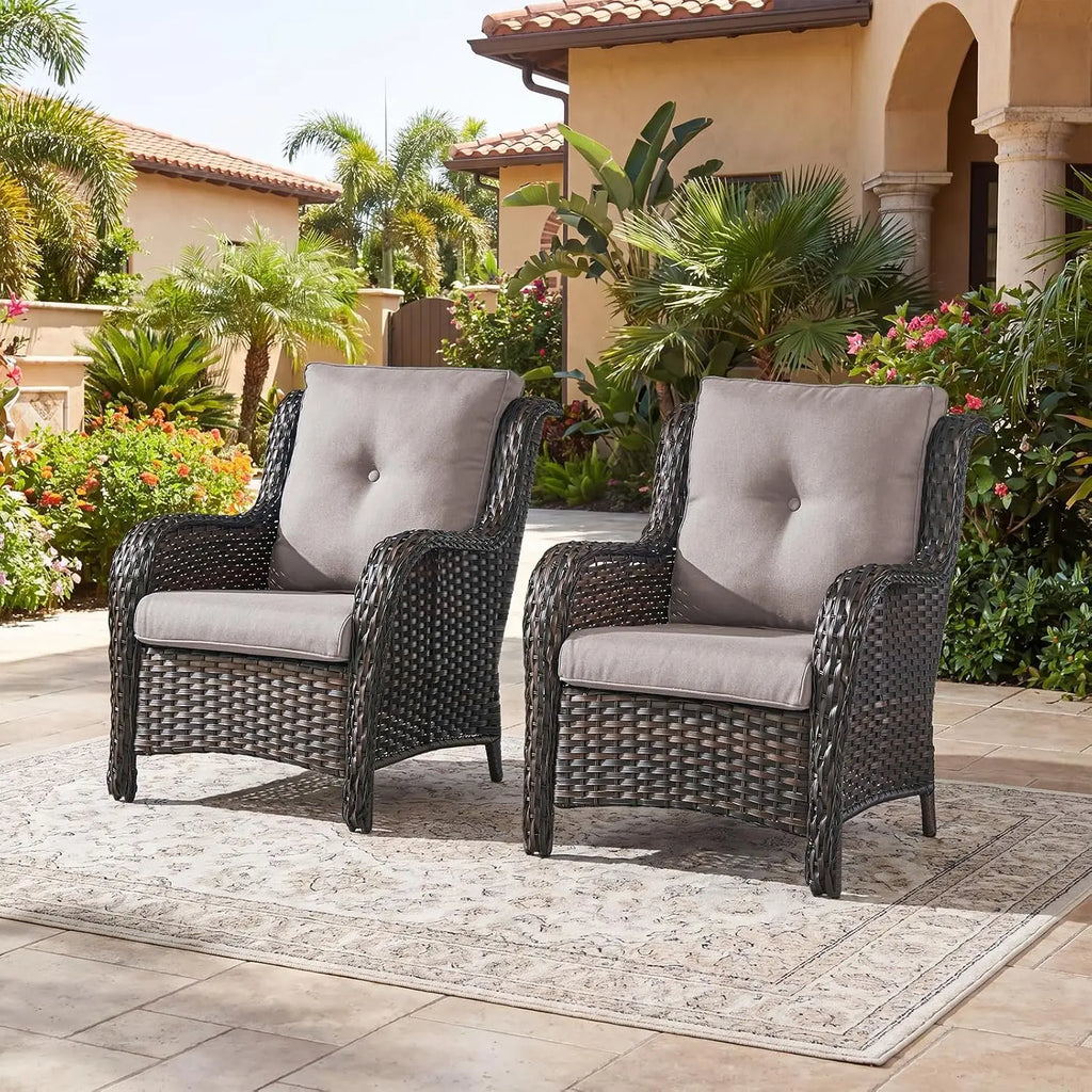 Patio Furniture Chairs Outdoor Chair - 2 Piece Wicker Rattan Chairs Set with High Back and Deep Seating for Deck, Customized