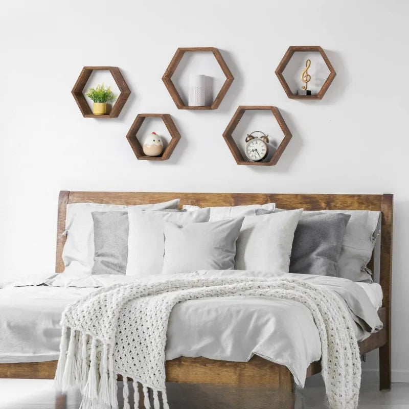 Shelving Wall Hanging Wooden Hexagonal Frame Lattice Succulent Plant Frame Living Room Wall Decoration Wall Hanging Frame