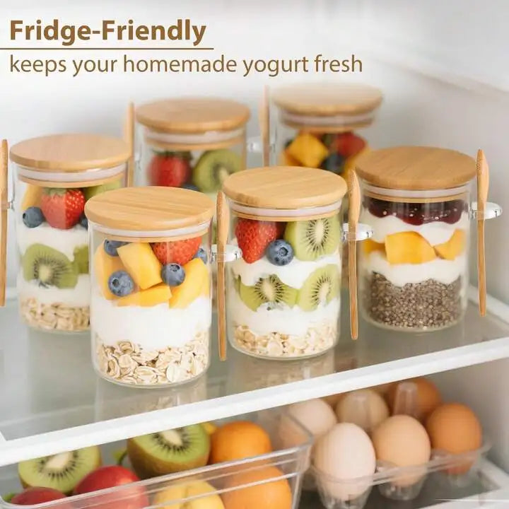 4-Piece Glass Storage Jar Set with Bamboo Lids & Spoons