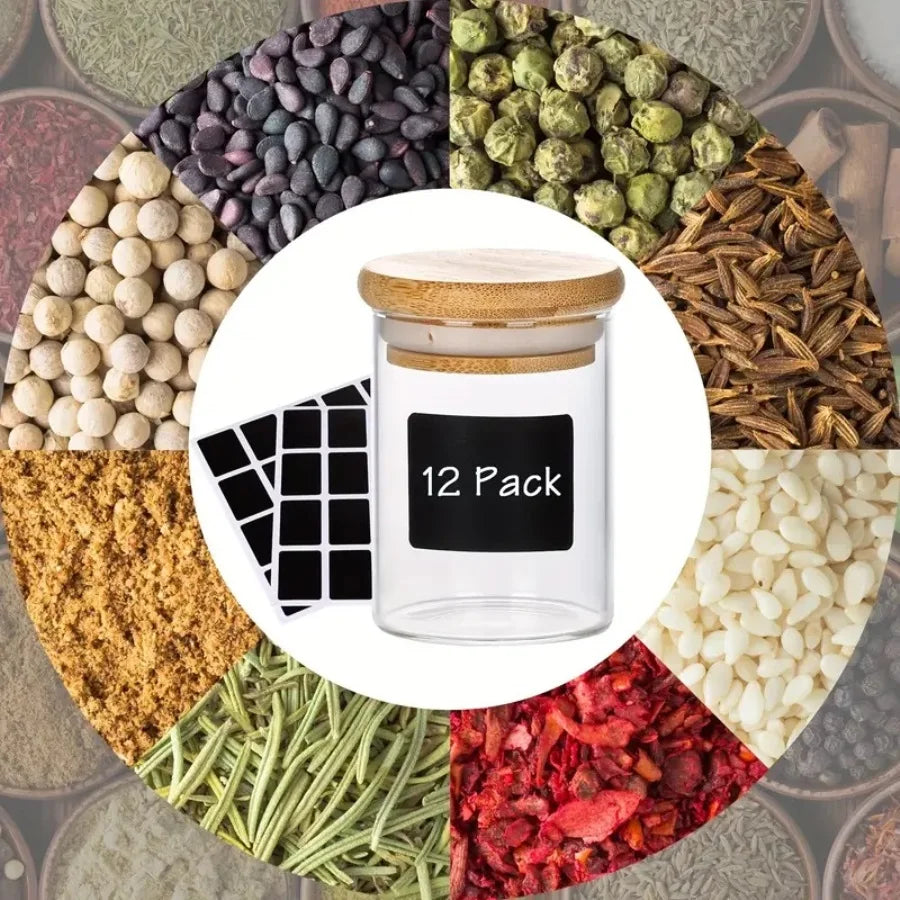 12-Piece Glass Jar Set with Airtight Bamboo Lids | 240ml Food Storage