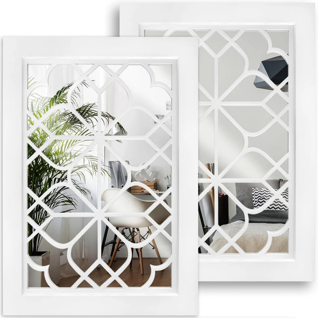 Retro Wooden Acrylic Wall Mirror – Set of 2