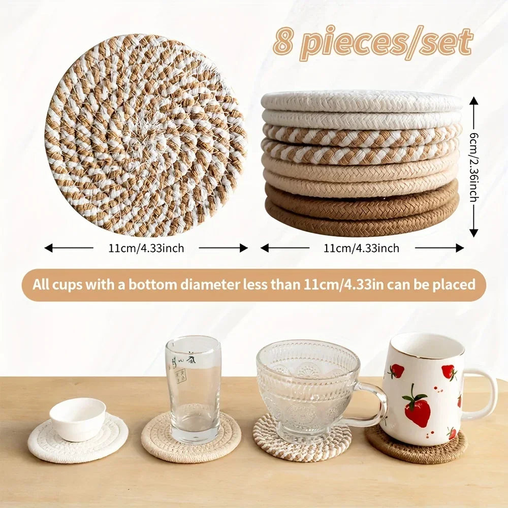 4/8pcs Absorbent Drink Coasters, Minimalist Cotton Fabric Coasters with Non-Woven Lining for Coffee Table Home Decor