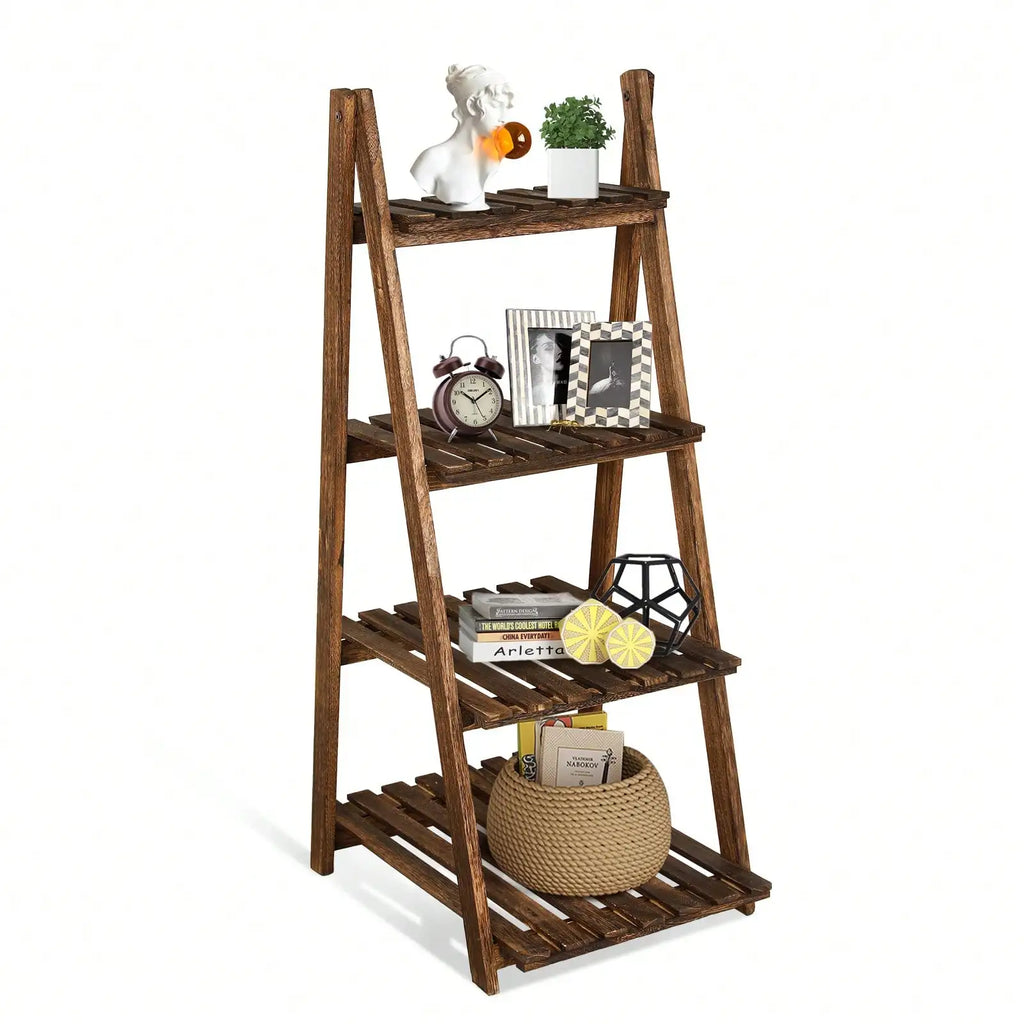Rustic 4-Tier Ladder Shelf | Wooden Plant Stand & Bookshelf