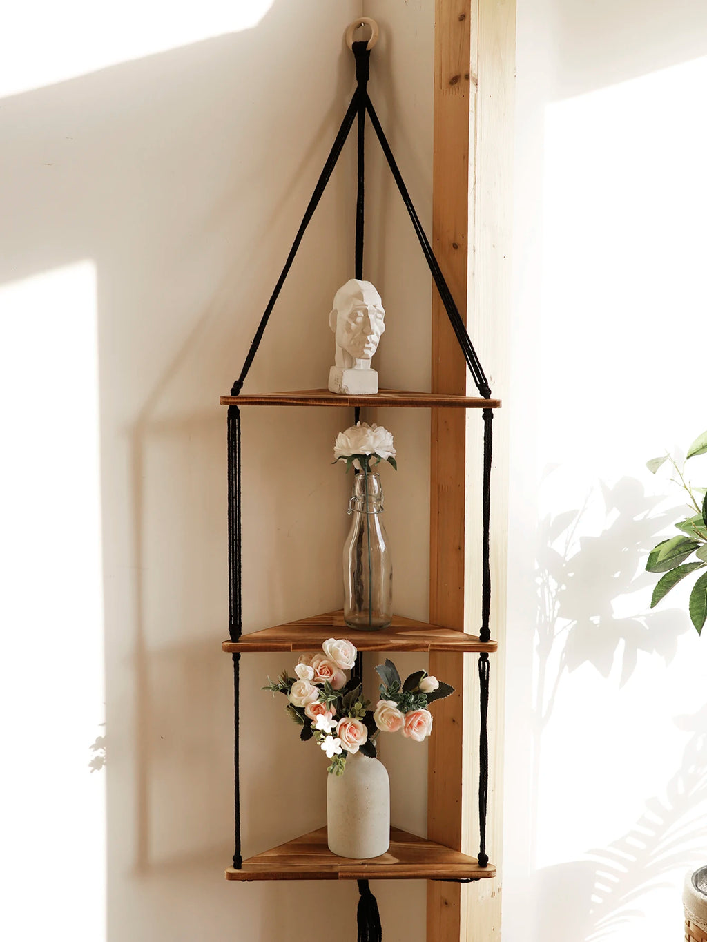 Wooden Corner Shelf Wall Decor Pot Storage Display Stand Macrame Floating Shelf Wall Organizer Boho Room Nordic Home Decoration